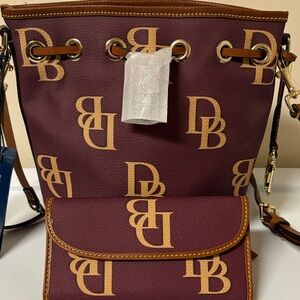Dooney & Bourke Maroon and Tan Shoulder Bag Set